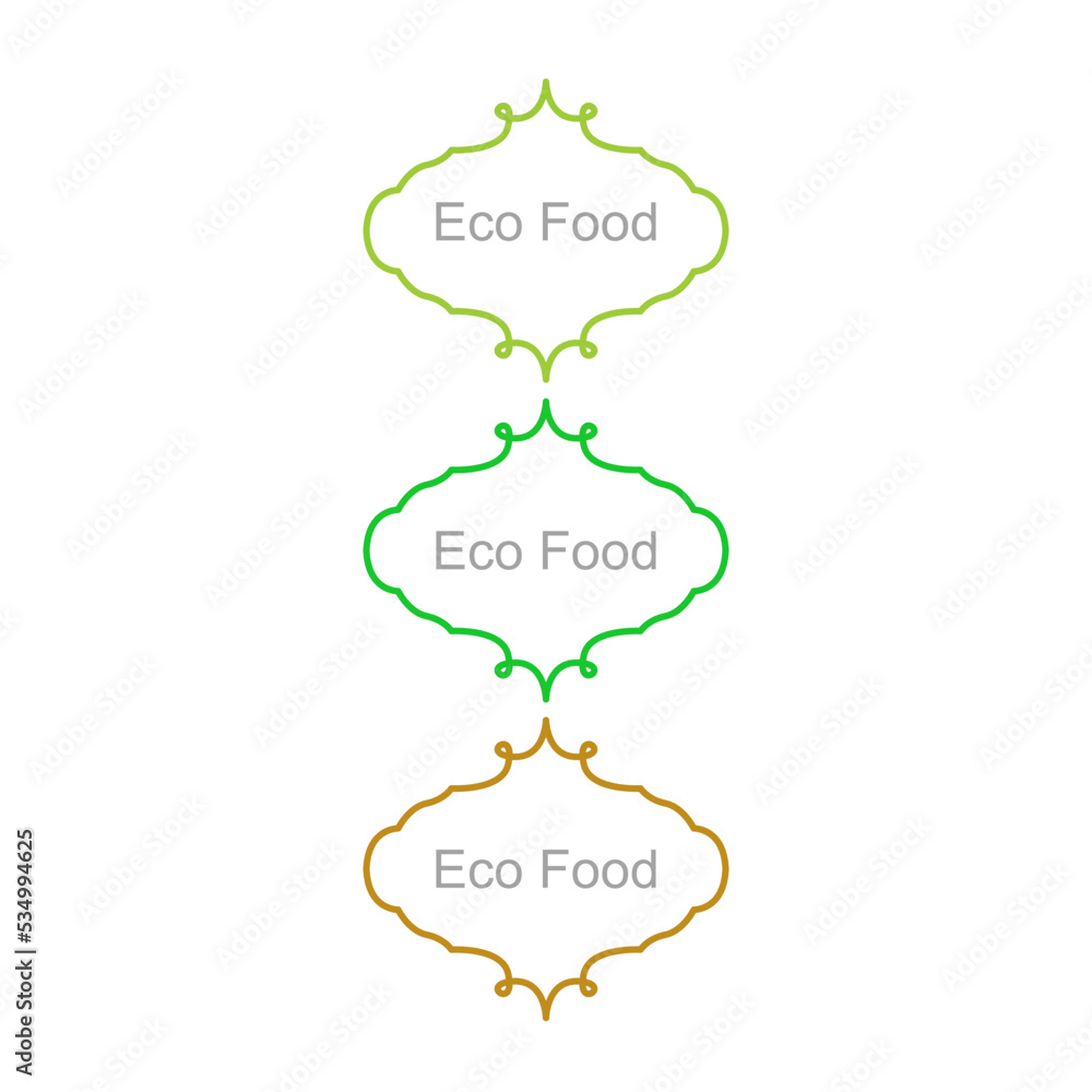Eco Food Ornamental Labels Set isolated On White Eco Food Ornamental Labels Set isolated On White