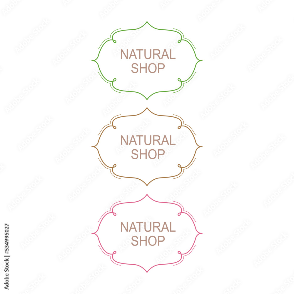 Natural Shop Ornamental Labels Set isolated On White Natural Shop Ornamental Labels Set isolated On White
