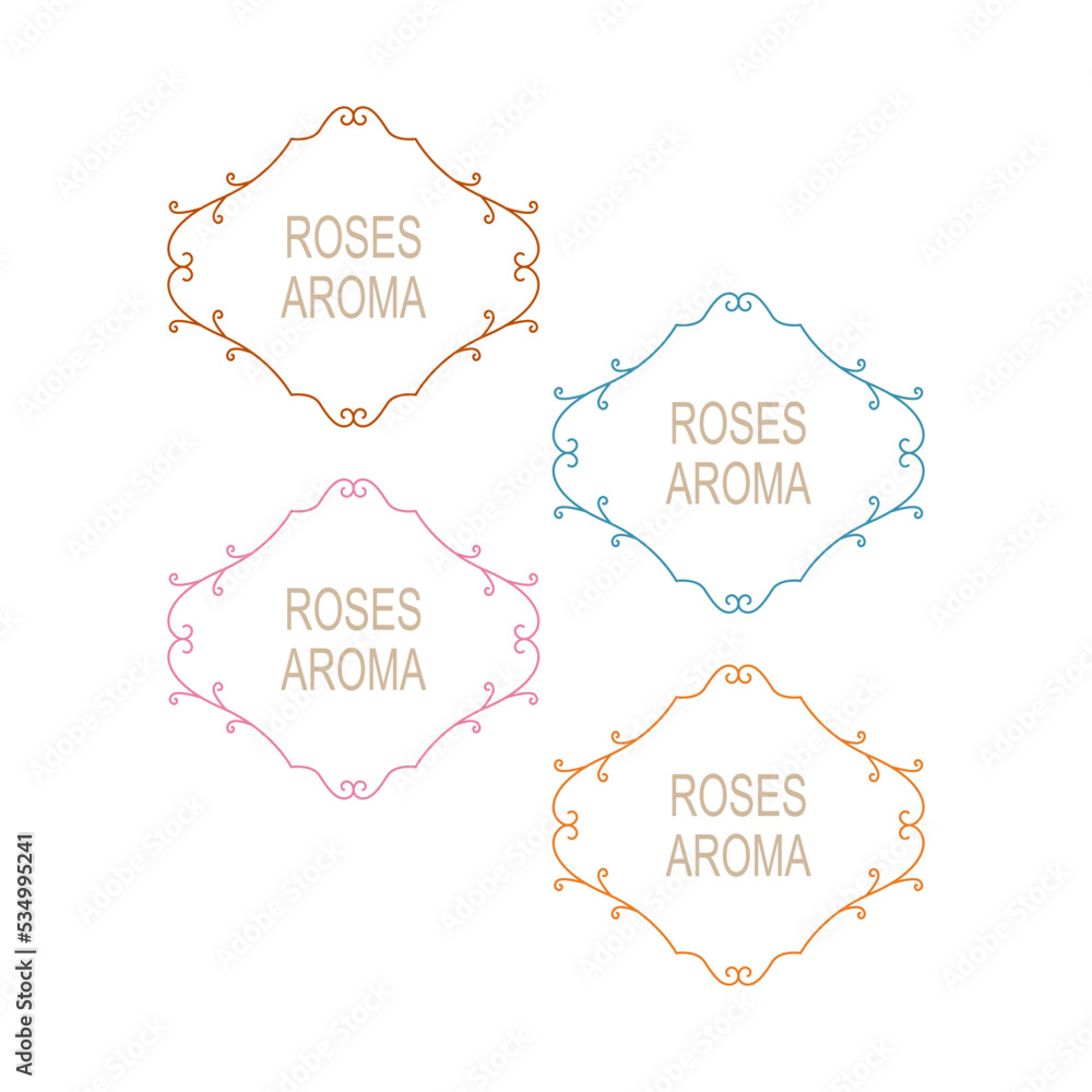 Roses Aroma Ornamental Labels Set Isolated on White