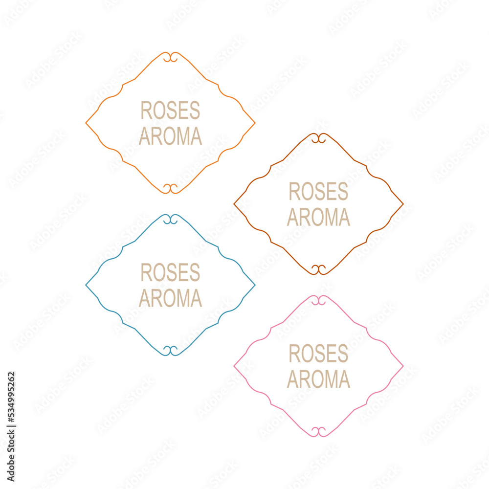 Roses Aroma Ornamental Labels Set Isolated on White Roses Aroma Ornamental Labels Set Isolated on White