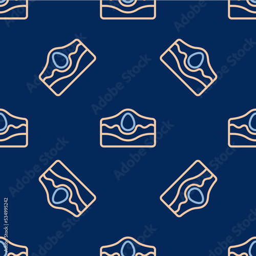 Line Acne icon isolated seamless pattern on blue background. Inflamed pimple on the skin. The sebum in the clogged pore promotes the growth of a bacteria. Vector