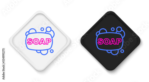 Line Bar of soap icon isolated on white background. Soap bar with bubbles. Colorful outline concept. Vector