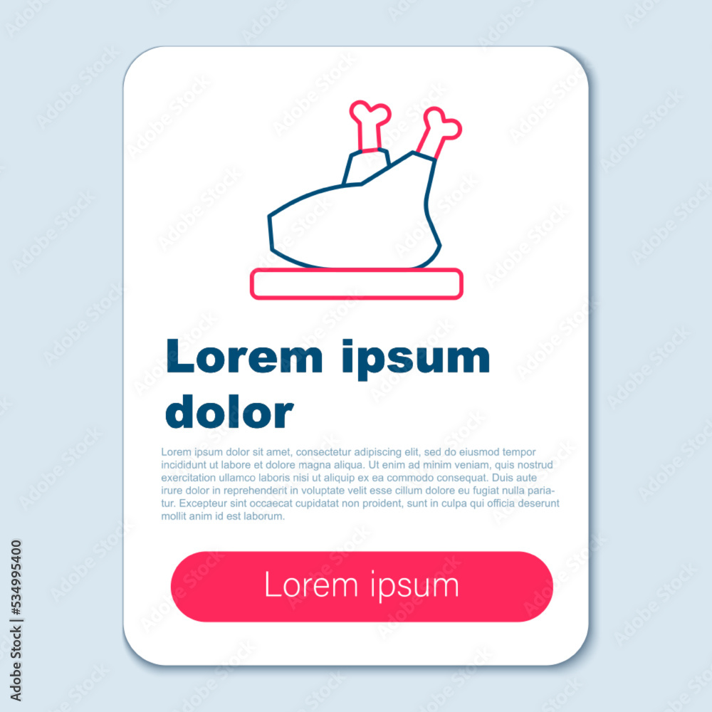 Line Roasted turkey or chicken icon isolated on grey background. Colorful outline concept. Vector Line Roasted turkey or chicken icon isolated on grey background. Colorful outline concept. Vector