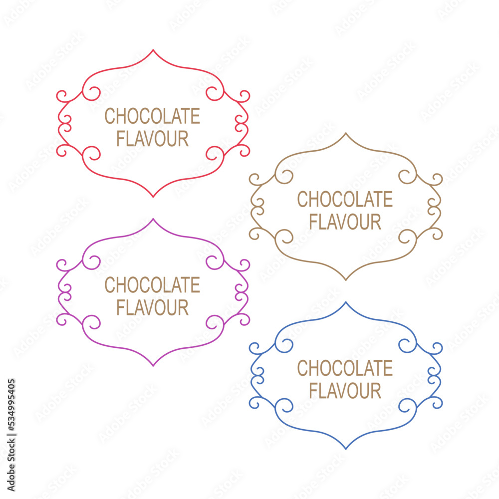 Chocolate Flavour Ornamental Labels isolated on White