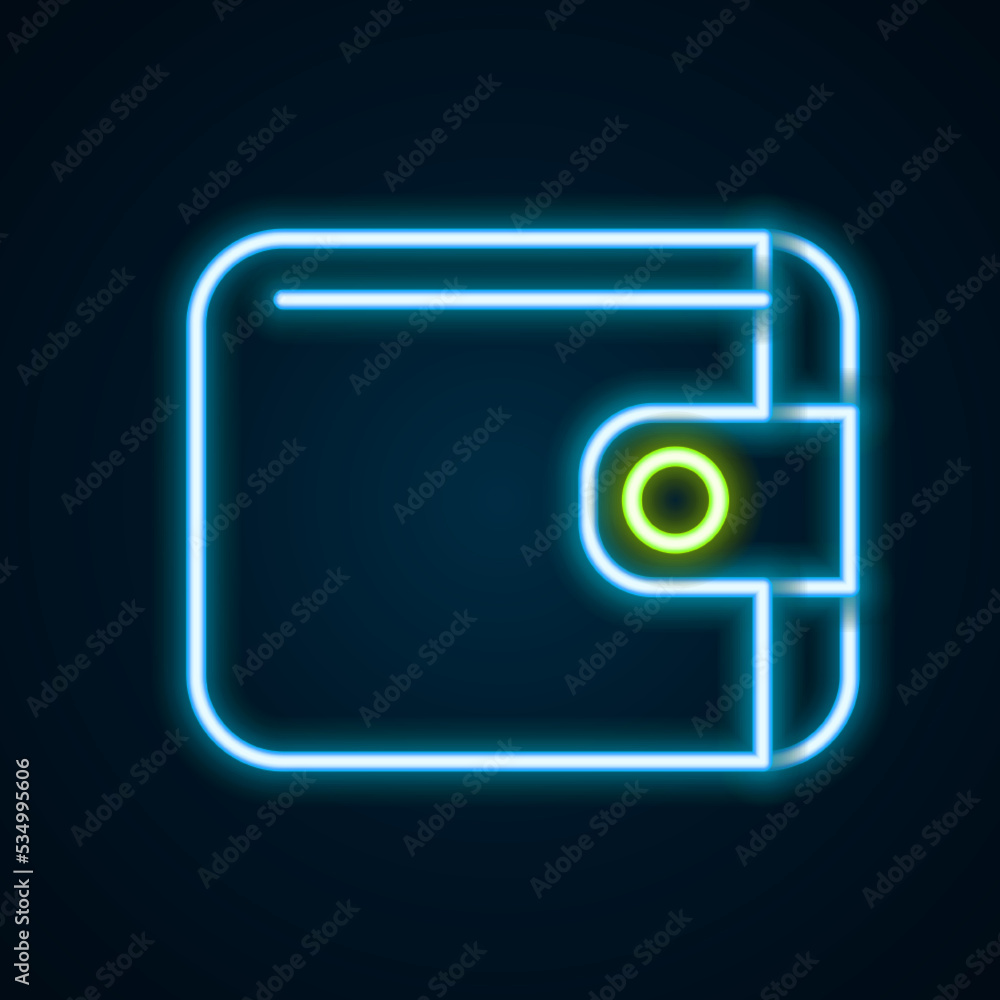 Glowing neon line Wallet icon isolated on black background. Purse icon. Cash savings symbol. Colorful outline concept. Vector