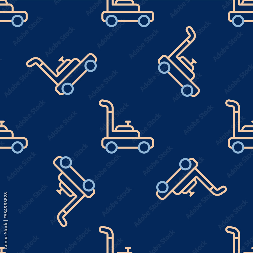 Line Lawn mower icon isolated seamless pattern on blue background. Lawn mower cutting grass. Vector Line Lawn mower icon isolated seamless pattern on blue background. Lawn mower cutting grass. Vector