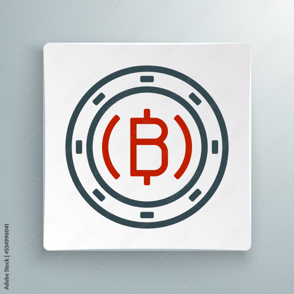 Line Cryptocurrency coin Bitcoin icon isolated on white background. Physical bit coin. Blockchain based secure crypto currency. Colorful outline concept. Vector Line Cryptocurrency coin Bitcoin icon isolated on white background. Physical bit coin. Blockchain based secure crypto currency. Colorful outline concept. Vector