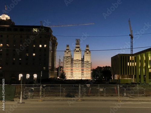 Mormon Temple under construction at sunset, Salt Lake City, Utah, USA photo