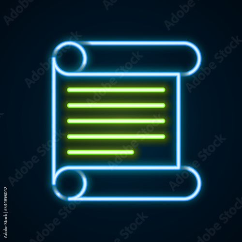 Glowing neon line Decree, paper, parchment, scroll icon icon isolated on black background. Colorful outline concept. Vector