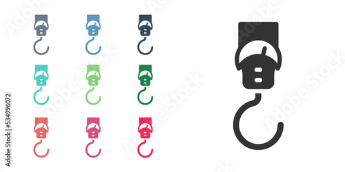 Black Spring scale icon isolated on white background. Balance for weighing. Determination of weight. Set icons colorful. Vector