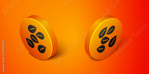 Isometric Seeds of a specific plant icon isolated on orange background. Orange circle button. Vector © Iryna
