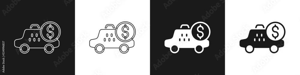Set Taximeter device icon isolated on black and white background. Measurement appliance for passenger fare in taxi car. Vector Set Taximeter device icon isolated on black and white background. Measurement appliance for passenger fare in taxi car. Vector
