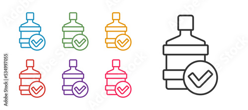 Set line Big bottle with clean water icon isolated on white background. Plastic container for the cooler. Set icons colorful. Vector