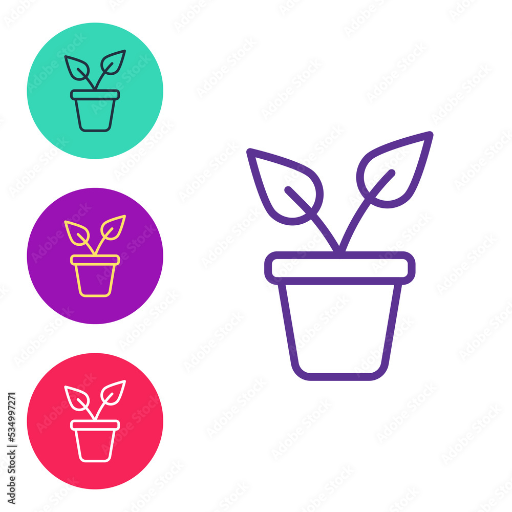 Set line Plant in pot icon isolated on white background. Plant growing in a pot. Potted plant sign. Set icons colorful. Vector Set line Plant in pot icon isolated on white background. Plant growing in a pot. Potted plant sign. Set icons colorful. Vector