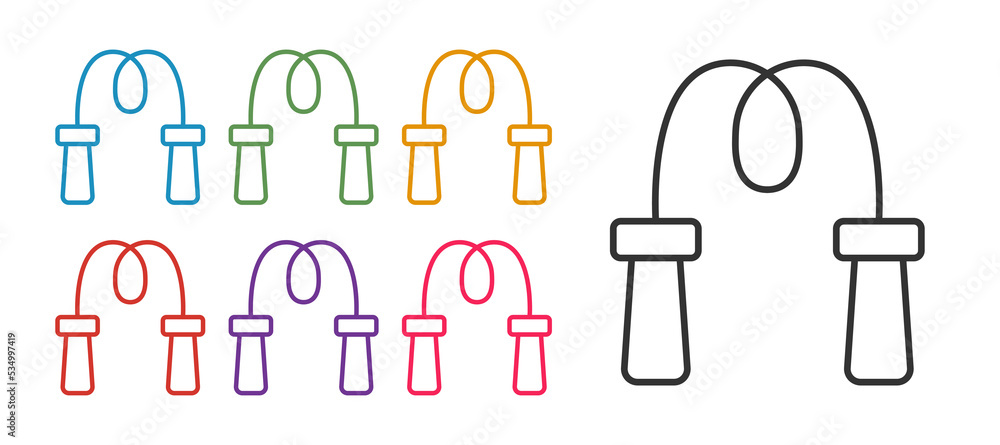 Set line Jump rope icon isolated on white background. Skipping rope. Sport equipment. Set icons colorful. Vector Set line Jump rope icon isolated on white background. Skipping rope. Sport equipment. Set icons colorful. Vector