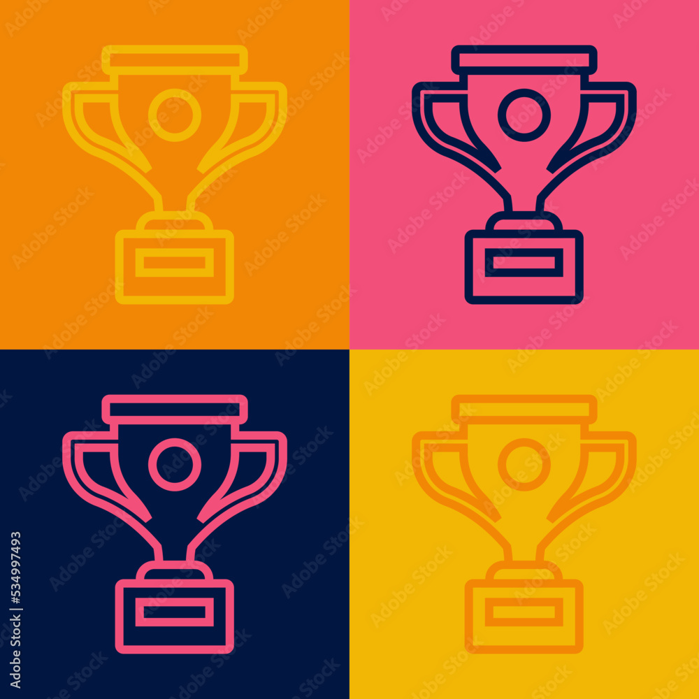 Pop art line Award cup icon isolated on color background. Winner trophy symbol. Championship or competition trophy. Sports achievement sign. Vector Pop art line Award cup icon isolated on color background. Winner trophy symbol. Championship or competition trophy. Sports achievement sign. Vector
