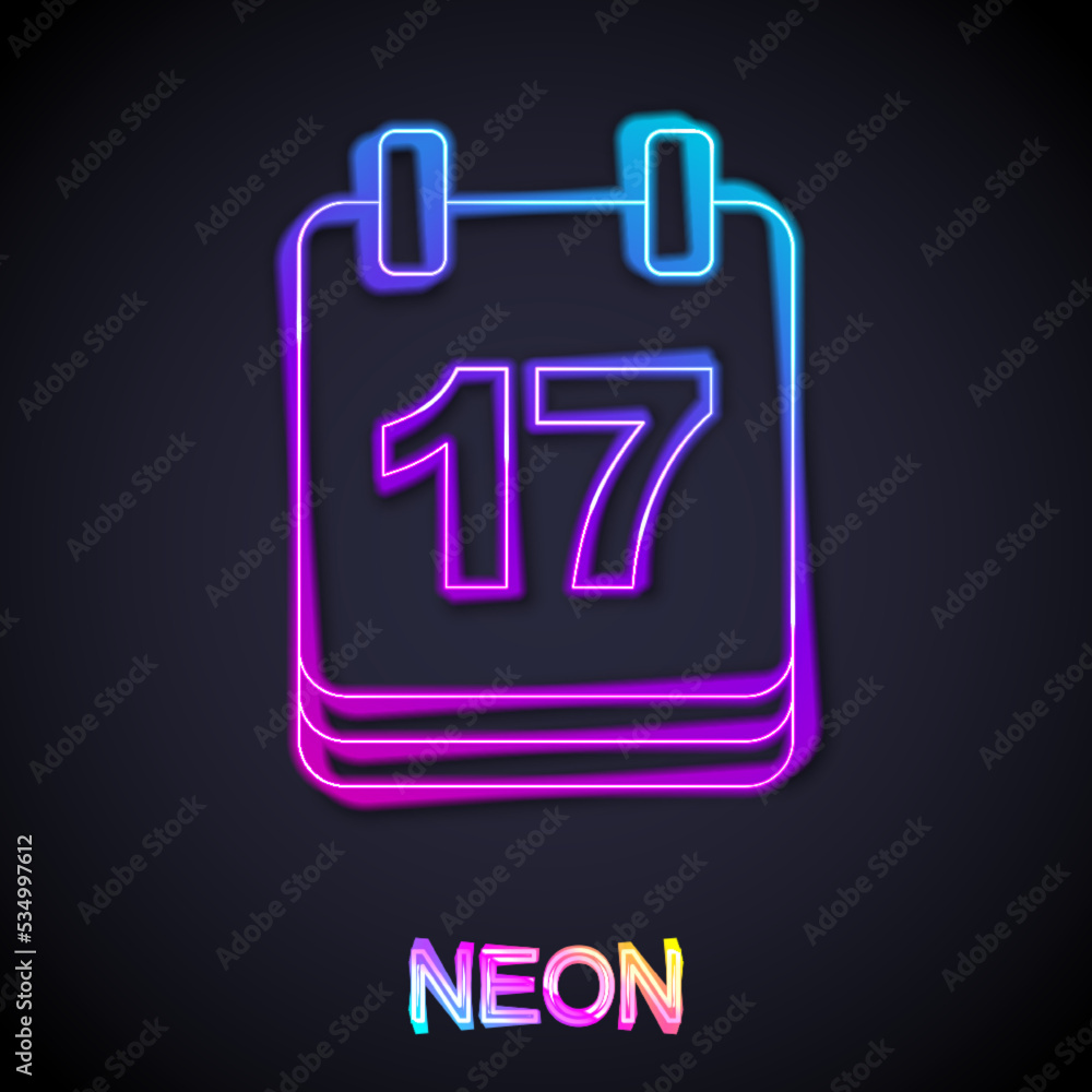Glowing neon line Saint Patricks day with calendar icon isolated on black background. Date 17 March. Vector Glowing neon line Saint Patricks day with calendar icon isolated on black background. Date 17 March. Vector