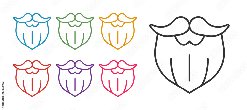 Set line Mustache and beard icon isolated on white background. Barbershop symbol. Facial hair style. Set icons colorful. Vector