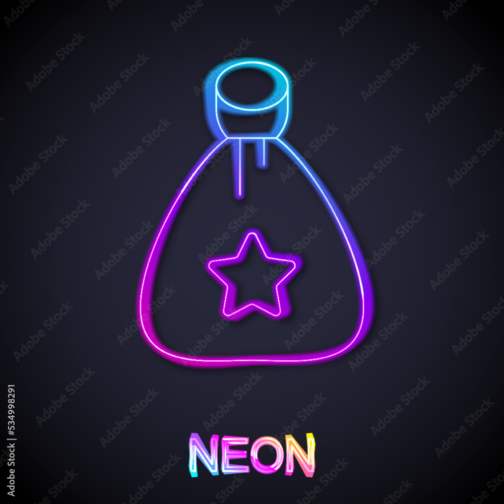 Glowing neon line Santa Claus bag gift icon isolated on black background. Christmas presents sack. Merry Christmas and Happy New Year. Vector Glowing neon line Santa Claus bag gift icon isolated on black background. Christmas presents sack. Merry Christmas and Happy New Year. Vector