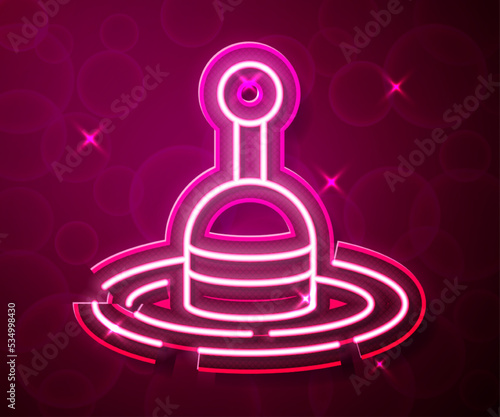 Glowing neon line Fishing float in water icon isolated on red background. Fishing tackle. Vector
