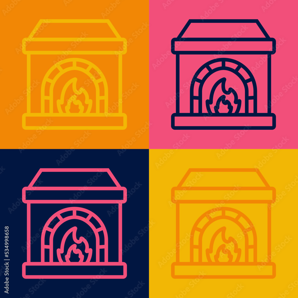 Pop art line Blacksmith oven icon isolated on color background. Vector Pop art line Blacksmith oven icon isolated on color background. Vector