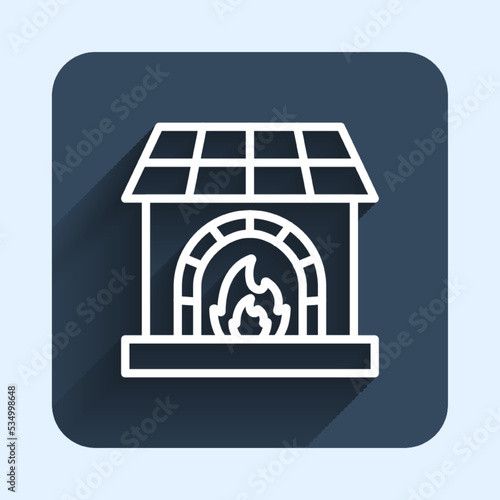 White line Blacksmith oven icon isolated with long shadow background. Blue square button. Vector