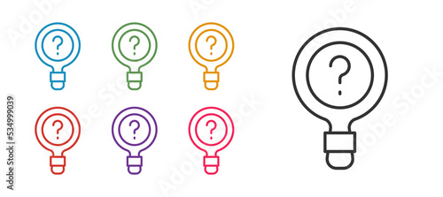 Set line Unknown search icon isolated on white background. Magnifying glass and question mark. Set icons colorful. Vector