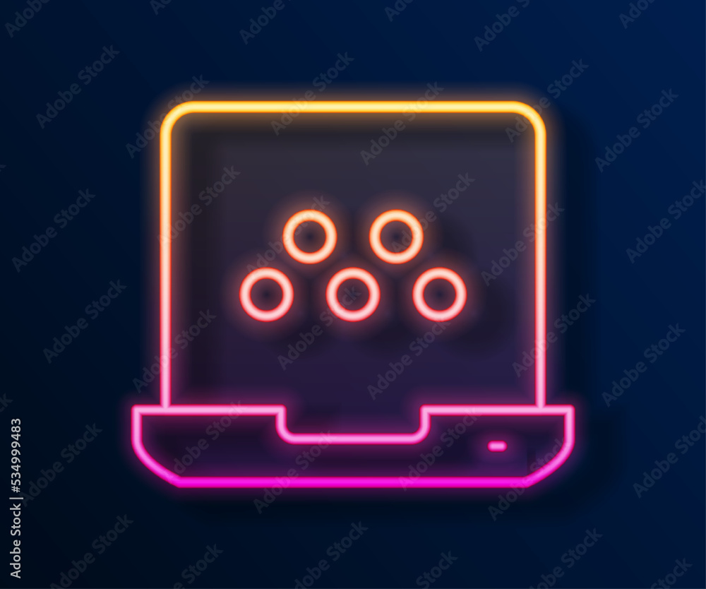 Glowing neon line Taxi mobile app icon isolated on black background. Mobile application taxi. Vector