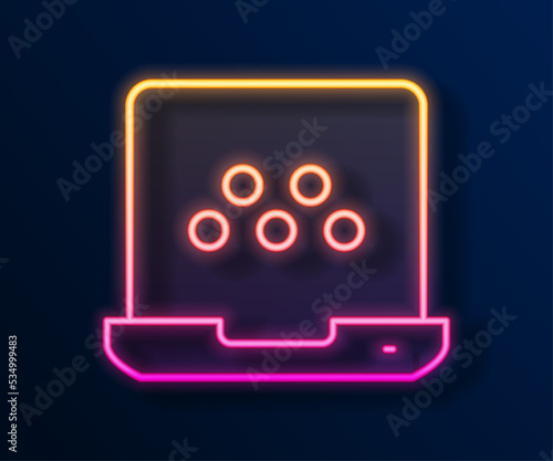 Glowing neon line Taxi mobile app icon isolated on black background. Mobile application taxi. Vector