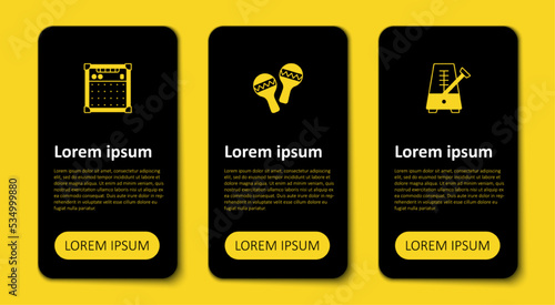 Set Metronome with pendulum, Maracas and Guitar amplifier. Business infographic template. Vector