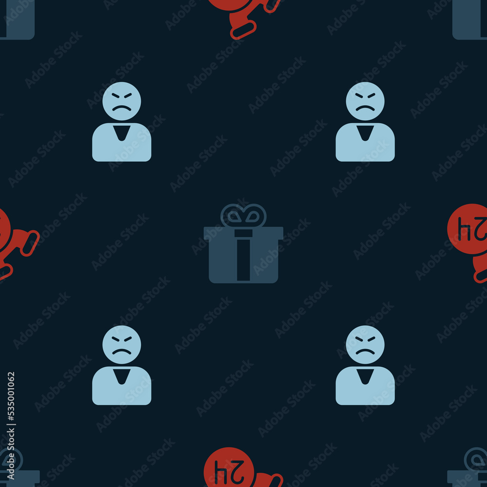 Set Telephone 24 hours support, Gift box and Angry customer on seamless pattern. Vector Set Telephone 24 hours support, Gift box and Angry customer on seamless pattern. Vector