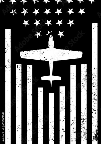 The plane with the American flag in the background,  US Army, US Air Force, Veterans Day - vector illustration, 