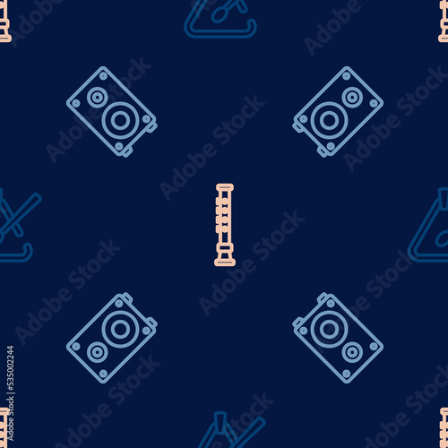 Set line Triangle musical instrument, Stereo speaker and Flute on seamless pattern. Vector © Iryna