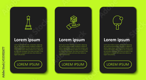 Set line Chess, Game dice and Racket. Business infographic template. Vector