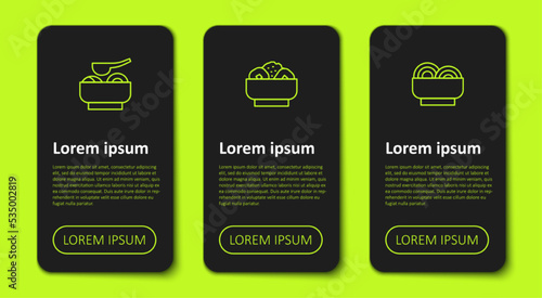 Set line Ramen soup bowl, Chow mein on plate and Asian noodles. Business infographic template. Vector