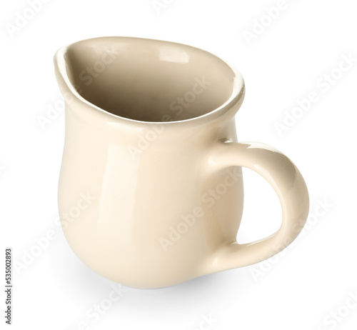 Stylish ceramic milk jug isolated on white background