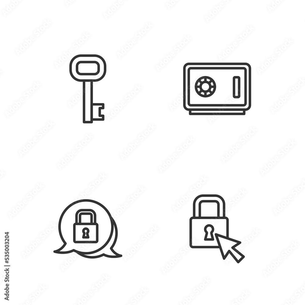 Set line Lock, Old key and Safe icon. Vector Set line Lock, Old key and Safe icon. Vector