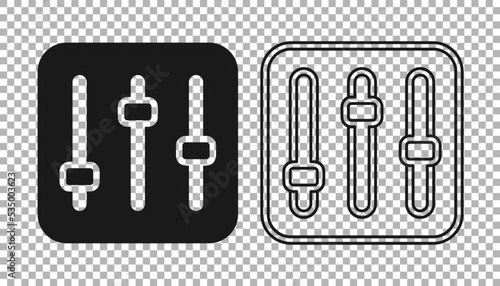 Black Sound mixer controller icon isolated on transparent background. Dj equipment slider buttons. Mixing console. Vector