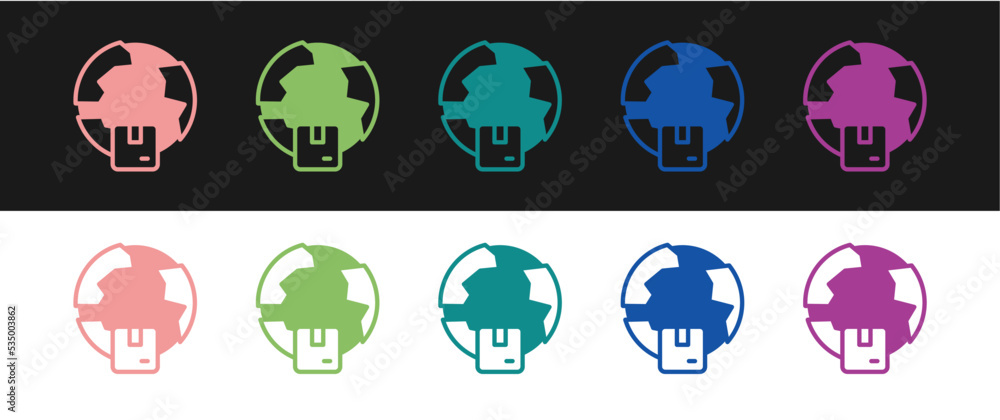 Set Worldwide shipping icon isolated on black and white background. Vector Set Worldwide shipping icon isolated on black and white background. Vector
