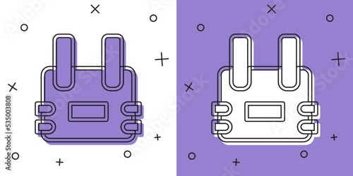 Set Bulletproof vest for protection from bullets icon isolated on white and purple background. Body armor sign. Military clothing. Vector