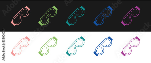 Set Eye sleep mask icon isolated on black and white background. Sleeping mask. Vector