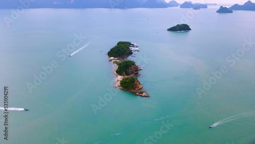 Aerial footage view of Pulau Ular or Snake Island in Langkawi Island Malaysia photo