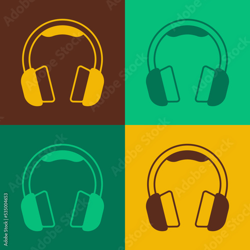 Pop art Headphones icon isolated on color background. Earphones. Concept for listening to music  service  communication and operator. Vector