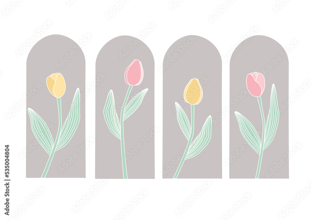Tulips flower illustration design on frame wallpaper