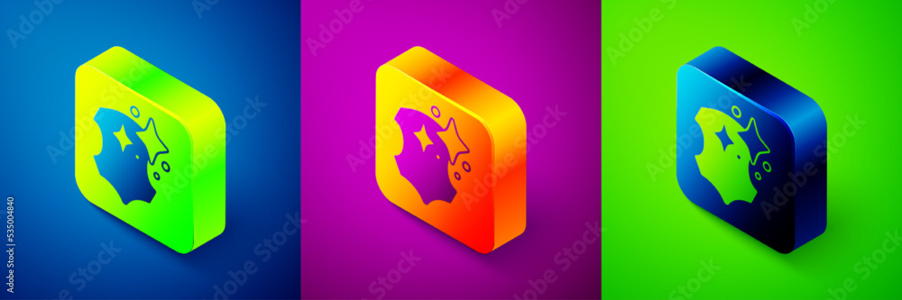 Isometric Leather icon isolated on blue, purple and green background. Square button. Vector Isometric Leather icon isolated on blue, purple and green background. Square button. Vector