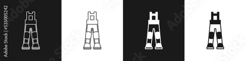 Set Fisherman rubber pants icon isolated on black and white background. Vector