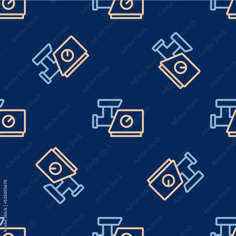 Line Kitchen meat grinder icon isolated seamless pattern on blue background. Vector Line Kitchen meat grinder icon isolated seamless pattern on blue background. Vector