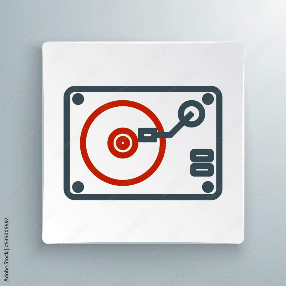 Line Vinyl player with a vinyl disk icon isolated on white background. Colorful outline concept. Vector Line Vinyl player with a vinyl disk icon isolated on white background. Colorful outline concept. Vector