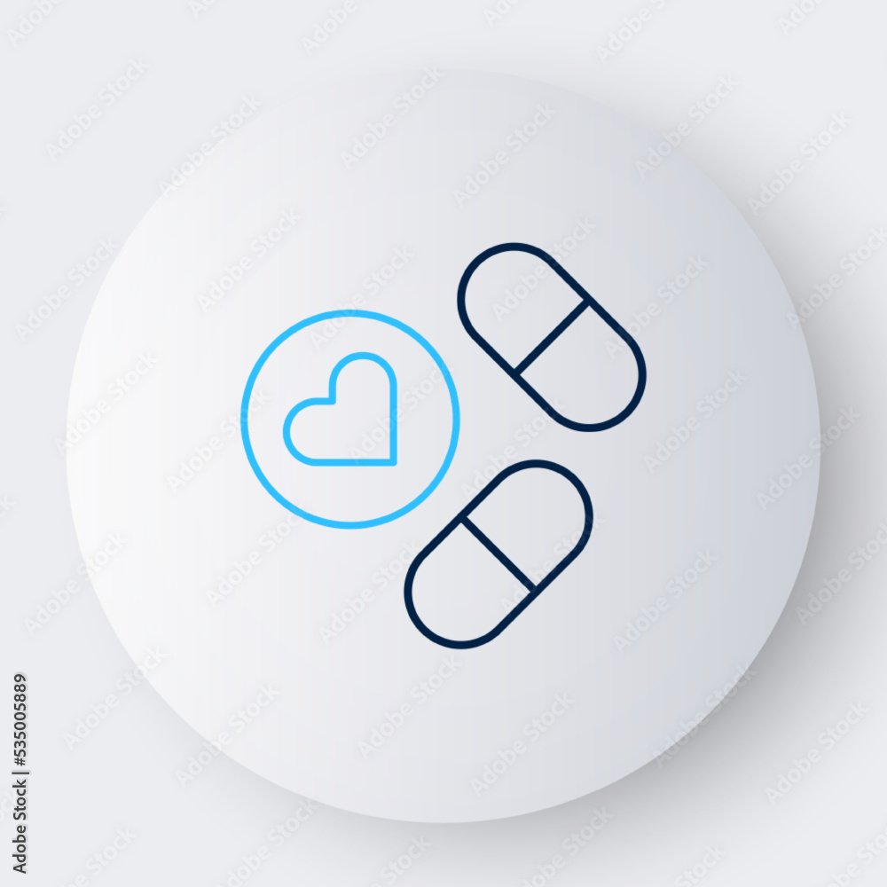 Line Medicine pill or tablet icon isolated on white background. Capsule pill and drug sign. Pharmacy design. Colorful outline concept. Vector Line Medicine pill or tablet icon isolated on white background. Capsule pill and drug sign. Pharmacy design. Colorful outline concept. Vector