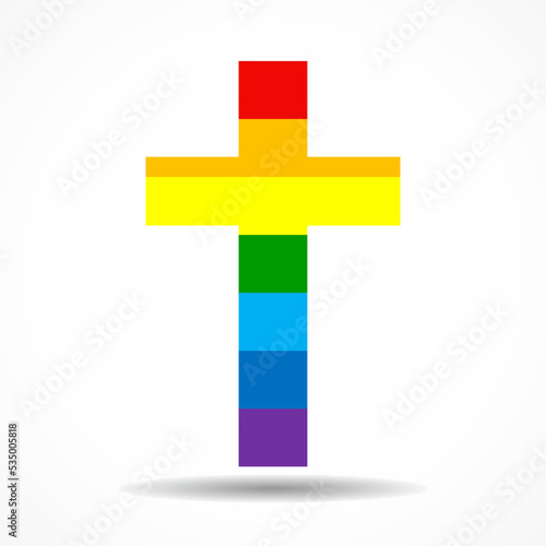 Cross in rainbow flag, symbol LGBT. Vector Illustration